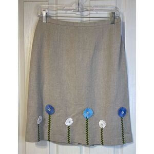 Harve Benard Vintage Linen Blend Skirt Sz 8 Flower Appliqué Accents Y2K 1990’s